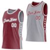 Custom Reversible Burgundy White-Gray Double Side Star Sublimation Basketball Suit Jersey