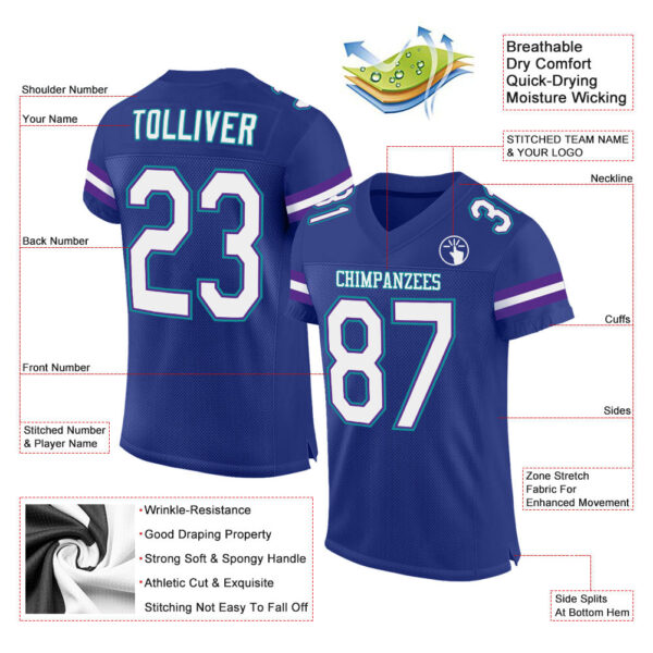 Royal0205-1 Custom Royal White-Purple Mesh Authentic Football Jersey