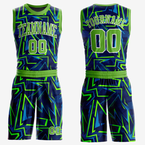 Royal0370 Custom Royal Neon Green-White Music Festival Round Neck Sublimation Basketball Suit Jersey