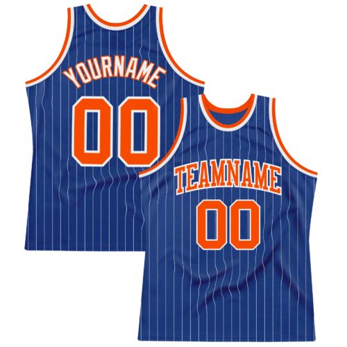 Royal0477 Custom Royal White Pinstripe Orange-White Authentic Basketball Jersey