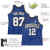 Custom Royal White Pinstripe White Old Gold-Black Authentic Basketball Jersey
