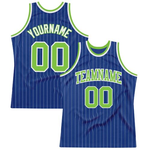 Royal0482 Custom Royal White Pinstripe Neon Green-White Authentic Basketball Jersey