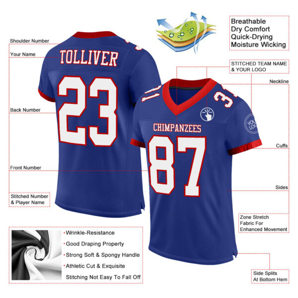 Royal0546-1 Custom Royal White-Red Mesh Authentic Football Jersey