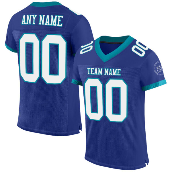 Royal0551 Custom Royal White-Teal Mesh Authentic Football Jersey