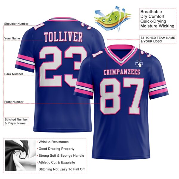 Royal0604-1 Custom Royal White-Pink Authentic Football Jersey