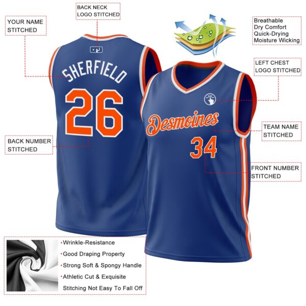 Custom Royal Orange-White Authentic Throwback Basketball Jersey