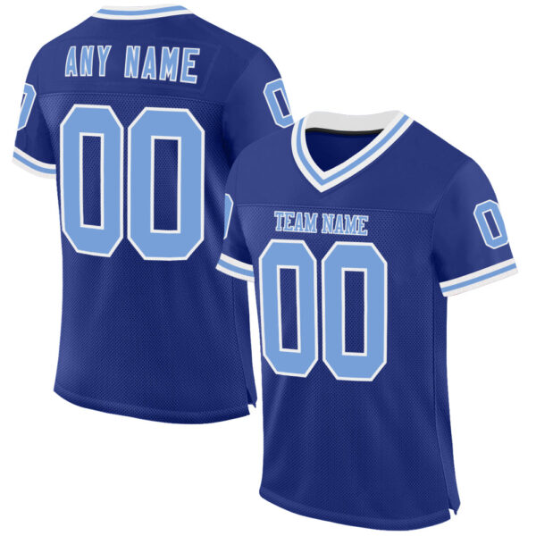 Custom Royal Light Blue-White Mesh Authentic Throwback Football Jersey