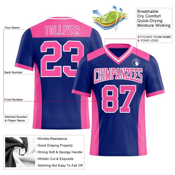 Custom Royal Pink-White Authentic Football Jersey