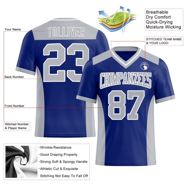 Custom Royal Gray-White Authentic Football Jersey