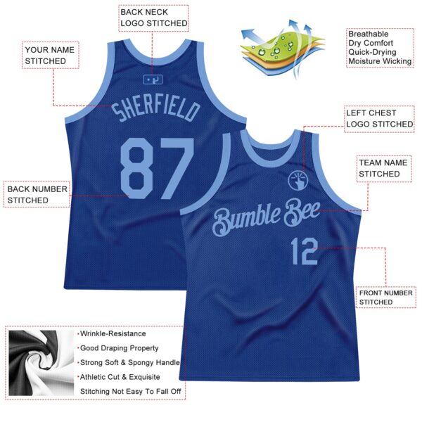 Custom Royal Light Blue Authentic Throwback Basketball Jersey