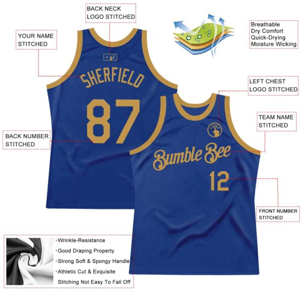 Custom Royal Old Gold Authentic Throwback Basketball Jersey