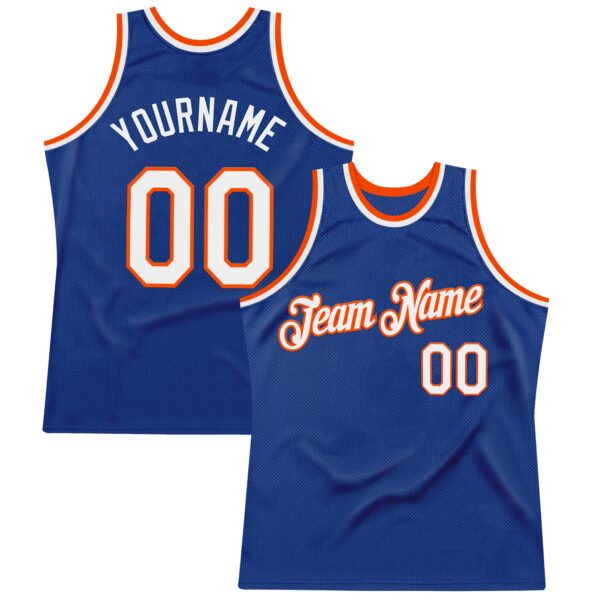 Custom Royal White-Orange Authentic Throwback Basketball Jersey