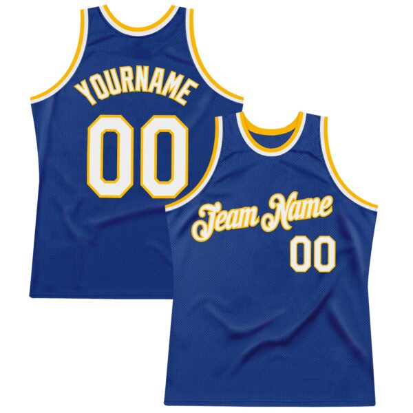 Custom Royal White-Gold Authentic Throwback Basketball Jersey