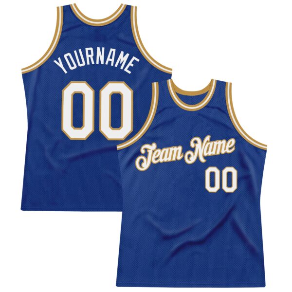 Custom Royal White-Old Gold Authentic Throwback Basketball Jersey