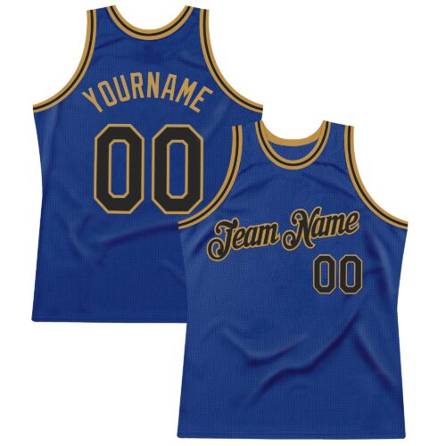 Custom Royal Black-Old Gold Authentic Throwback Basketball Jersey