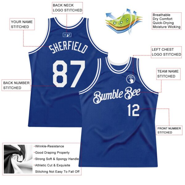 Custom Royal White Authentic Throwback Basketball Jersey