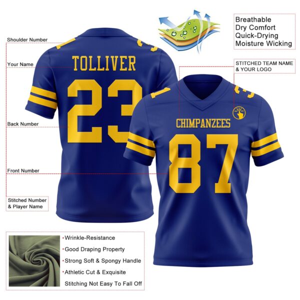 Custom Royal Yellow Authentic Football Jersey