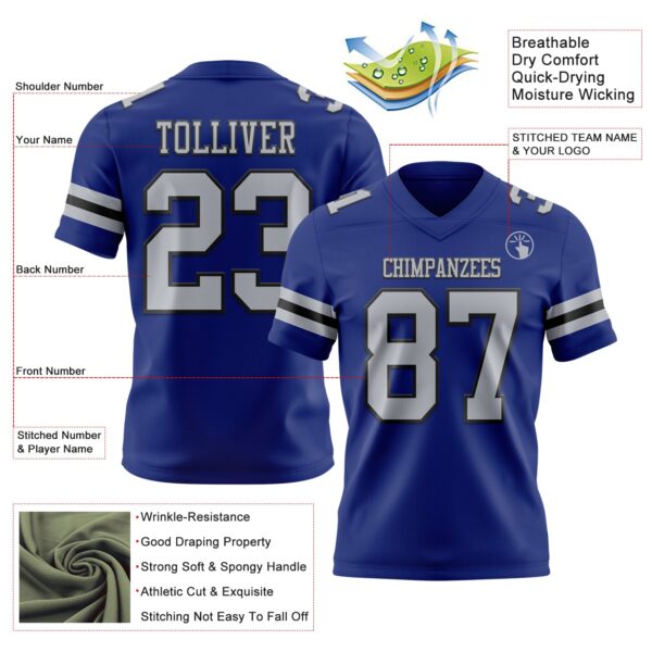 Custom Royal Gray-Black Authentic Football Jersey