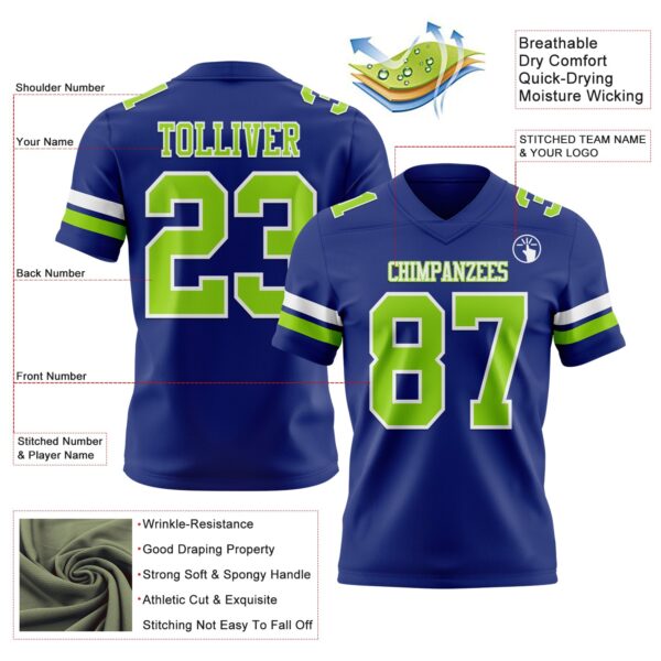 Custom Royal Neon Green-White Authentic Football Jersey