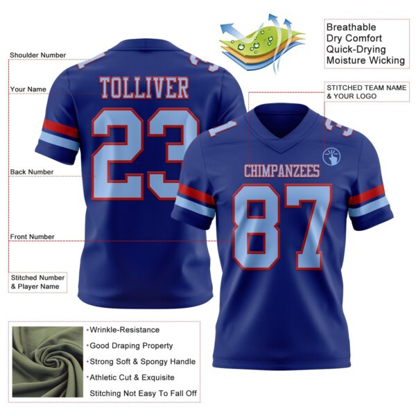 Custom Royal Light Blue-Red Authentic Football Jersey