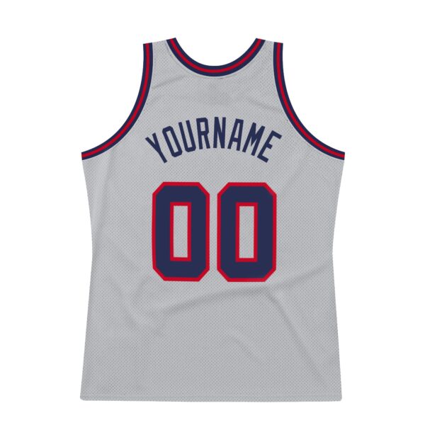 Custom Gray Navy-Red Authentic Throwback Basketball Jersey