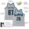 Custom Gray Black Pinstripe Black-Blue Authentic Basketball Jersey