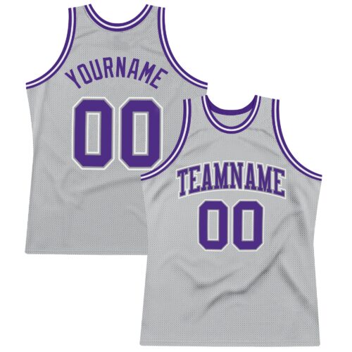 SilverGray0057 Custom Gray Purple-White Authentic Throwback Basketball Jersey