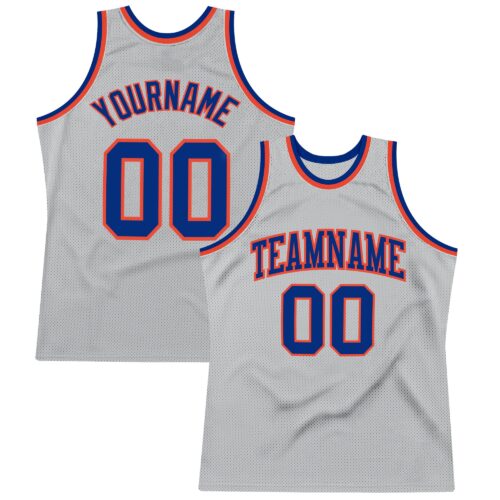 SilverGray0059 Custom Gray Royal-Orange Authentic Throwback Basketball Jersey