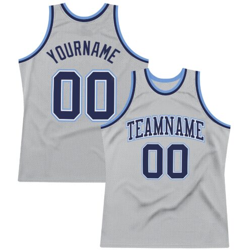 SilverGray0060 Custom Gray Navy-Light Blue Authentic Throwback Basketball Jersey