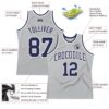 Custom Gray Navy-White Authentic Throwback Basketball Jersey