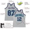 Custom Gray Navy-Teal Authentic Throwback Basketball Jersey