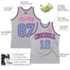 Custom Gray Light Blue-Pink Authentic Throwback Basketball Jersey
