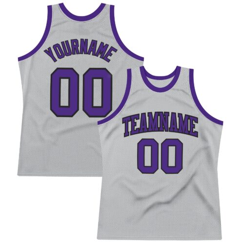 SilverGray0066 Custom Gray Purple-Black Authentic Throwback Basketball Jersey