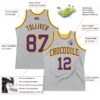 Custom Gray Purple-Gold Authentic Throwback Basketball Jersey