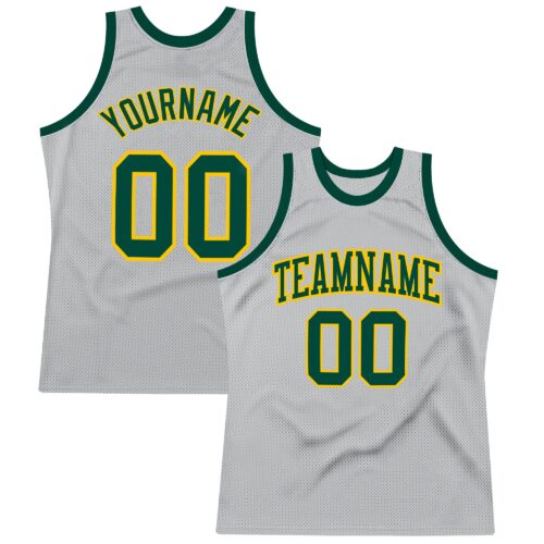 SilverGray0068 Custom Gray Green-Gold Authentic Throwback Basketball Jersey