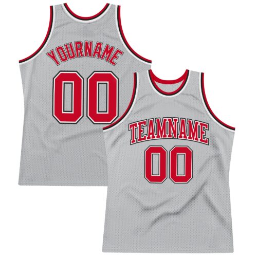 SilverGray0075 Custom Gray Red-Black Authentic Throwback Basketball Jersey