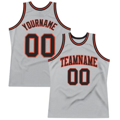 SilverGray0076 Custom Gray Black-Orange Authentic Throwback Basketball Jersey