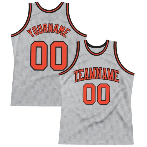 SilverGray0077 Custom Gray Orange-Black Authentic Throwback Basketball Jersey