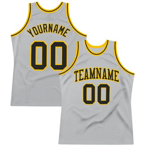 SilverGray0078 Custom Gray Black-Gold Authentic Throwback Basketball Jersey