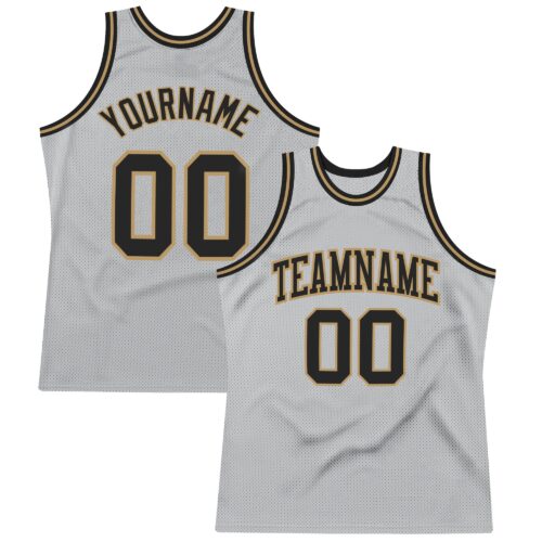 SilverGray0082 Custom Gray Black-Old Gold Authentic Throwback Basketball Jersey