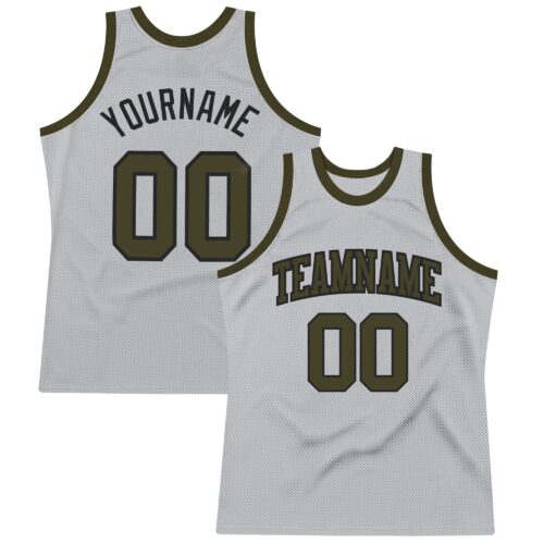 SilverGray0088 Custom Gray Olive-Black Authentic Throwback Basketball Jersey
