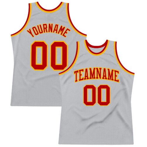 SilverGray0093 Custom Gray Red-Gold Authentic Throwback Basketball Jersey