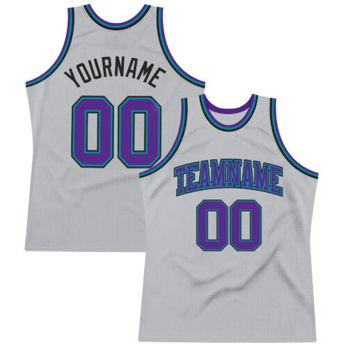 SilverGray0111 Custom Gray Purple Teal-Black Authentic Throwback Basketball Jersey