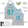 Custom Gray Teal-White Authentic Throwback Basketball Jersey