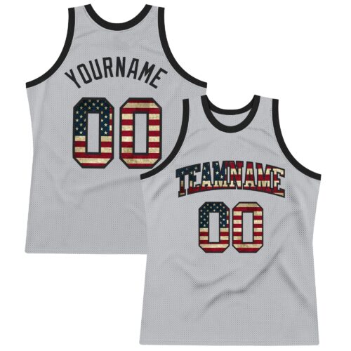 SilverGray0118 Custom Gray Vintage USA Flag-Black Authentic Throwback Basketball Jersey