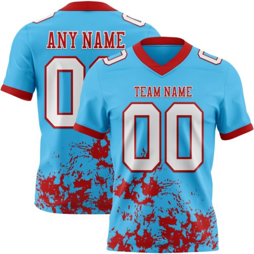SkyBlue0140 Custom Sky Blue White-Red 3D Pattern Splash Authentic Football Jersey