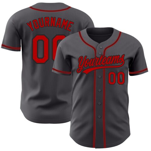 SteelGray0021_97900649-4990-4255-ac2c-443cd8efb1e2 Custom Steel Gray Red-Black Authentic Baseball Jersey