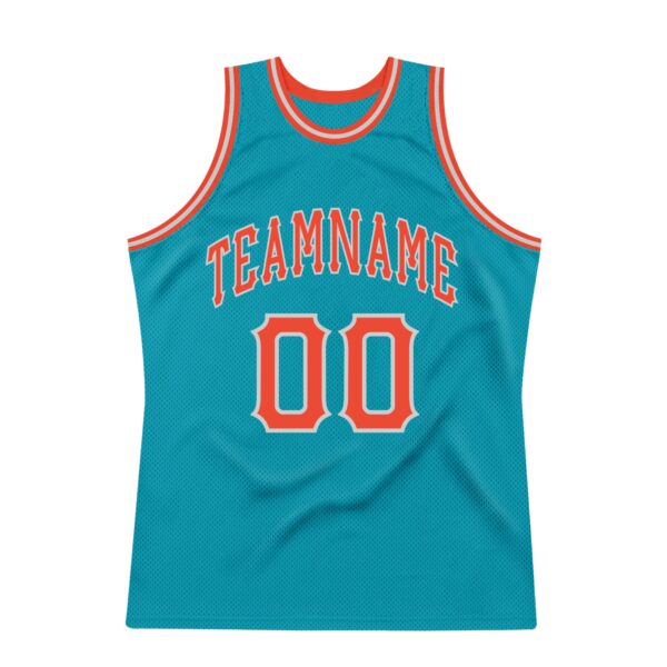 Custom Teal Orange-Gray Authentic Throwback Basketball Jersey