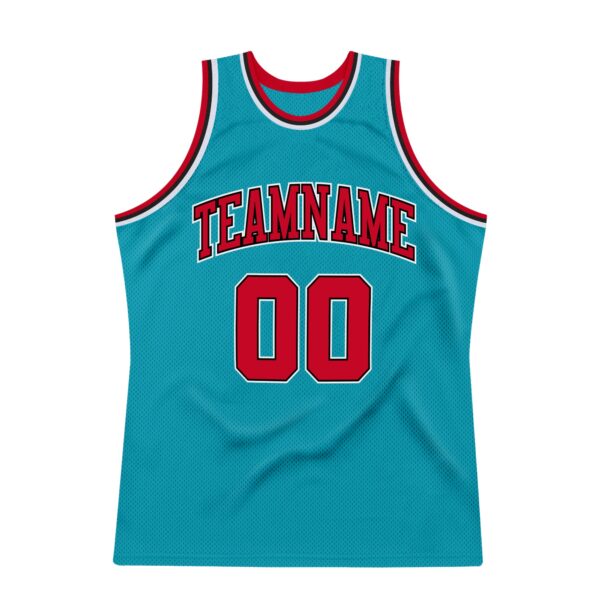 Custom Teal Red-Black Authentic Throwback Basketball Jersey
