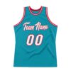 Custom Teal White-Red Authentic Throwback Basketball Jersey